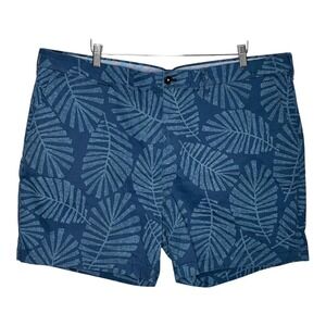 Tommy Hilfiger Shorts Mens 44 Blue Tropical Palm Leaf Print Chino Cotton Stretch